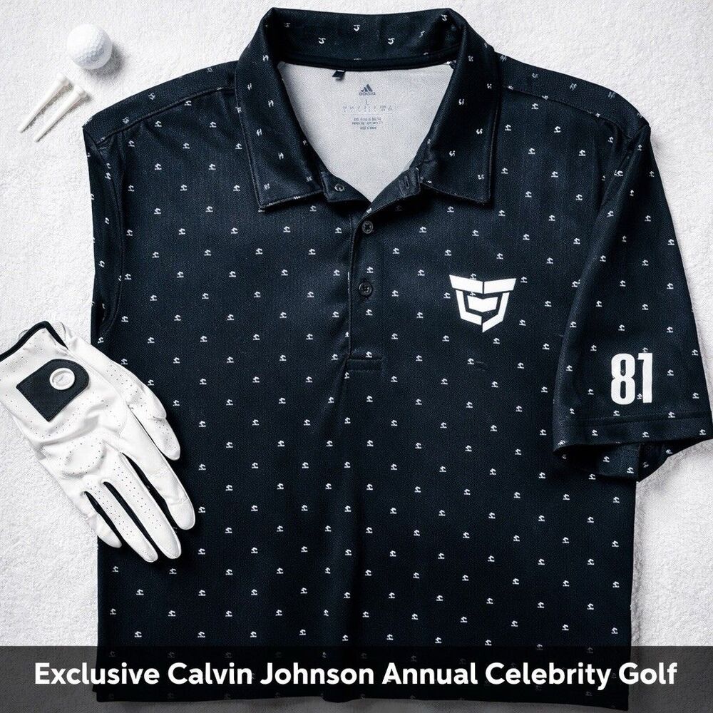 SUPER Rare Calvin Johnson Foundation 81 Megatron Detroit Lions NFL Golf Polo